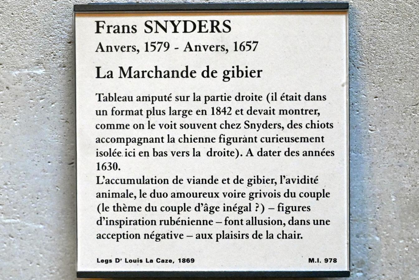Frans Snyders (1610–1650), Die Fleischverkäuferin, Paris, Musée du Louvre, Richelieu, Treppenhaus Nord, 2. Stock, Undatiert, Bild 2/2