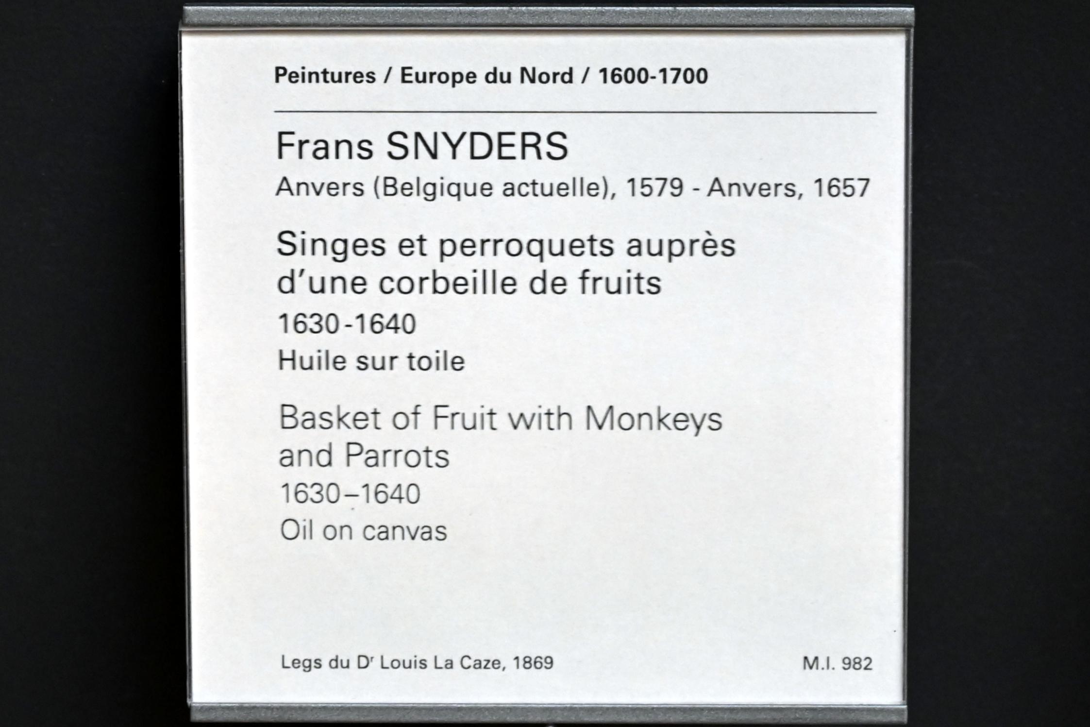 Frans Snyders (1610–1650), Obstkorb mit Affen und Papageien, Paris, Musée du Louvre, Saal 855, 1630–1640, Bild 2/2