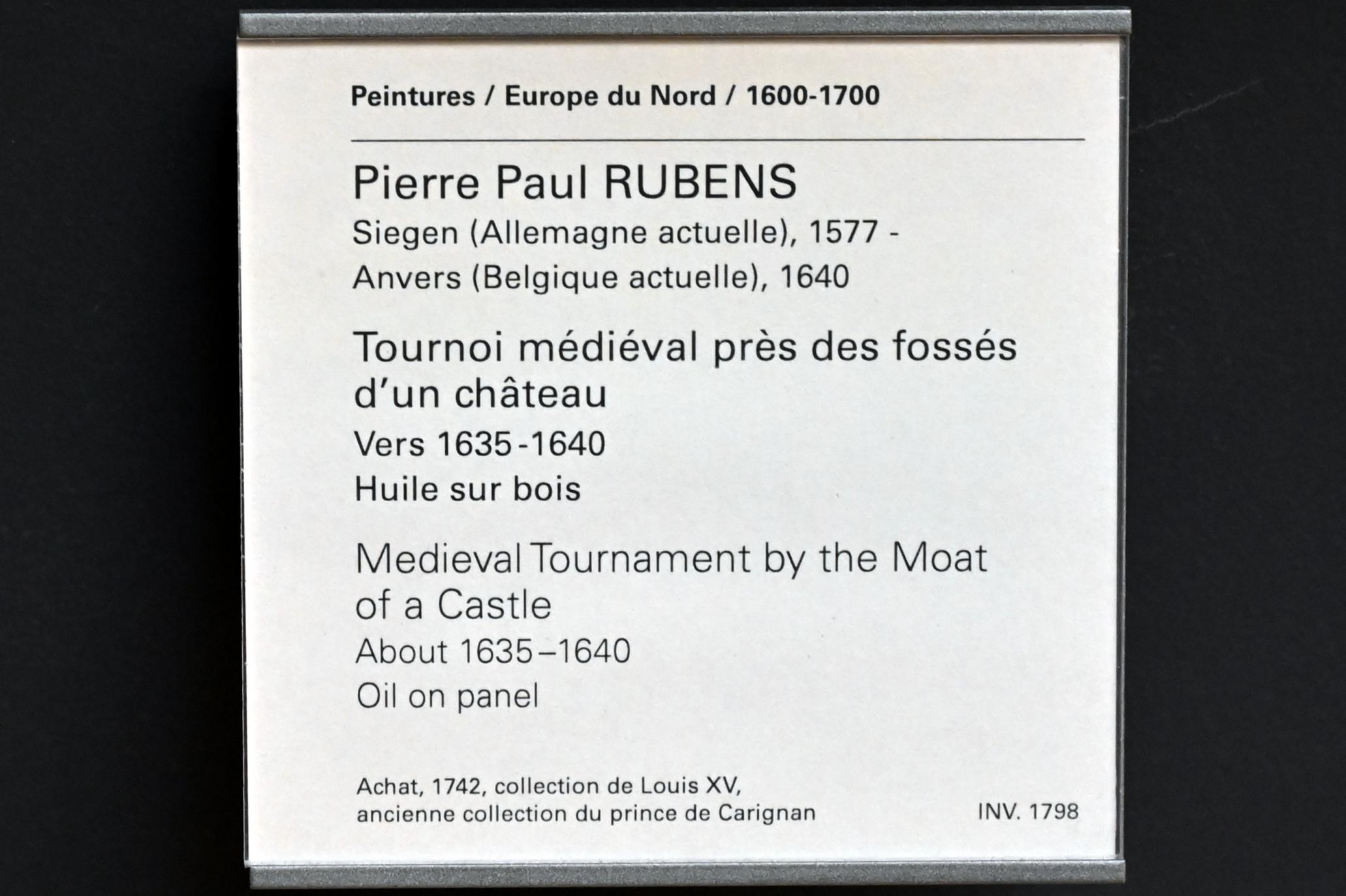 Peter Paul Rubens (1598–1650), Mittelalterliches Turnier an einem Burggaben, Paris, Musée du Louvre, Saal 855, um 1635–1640, Bild 2/2
