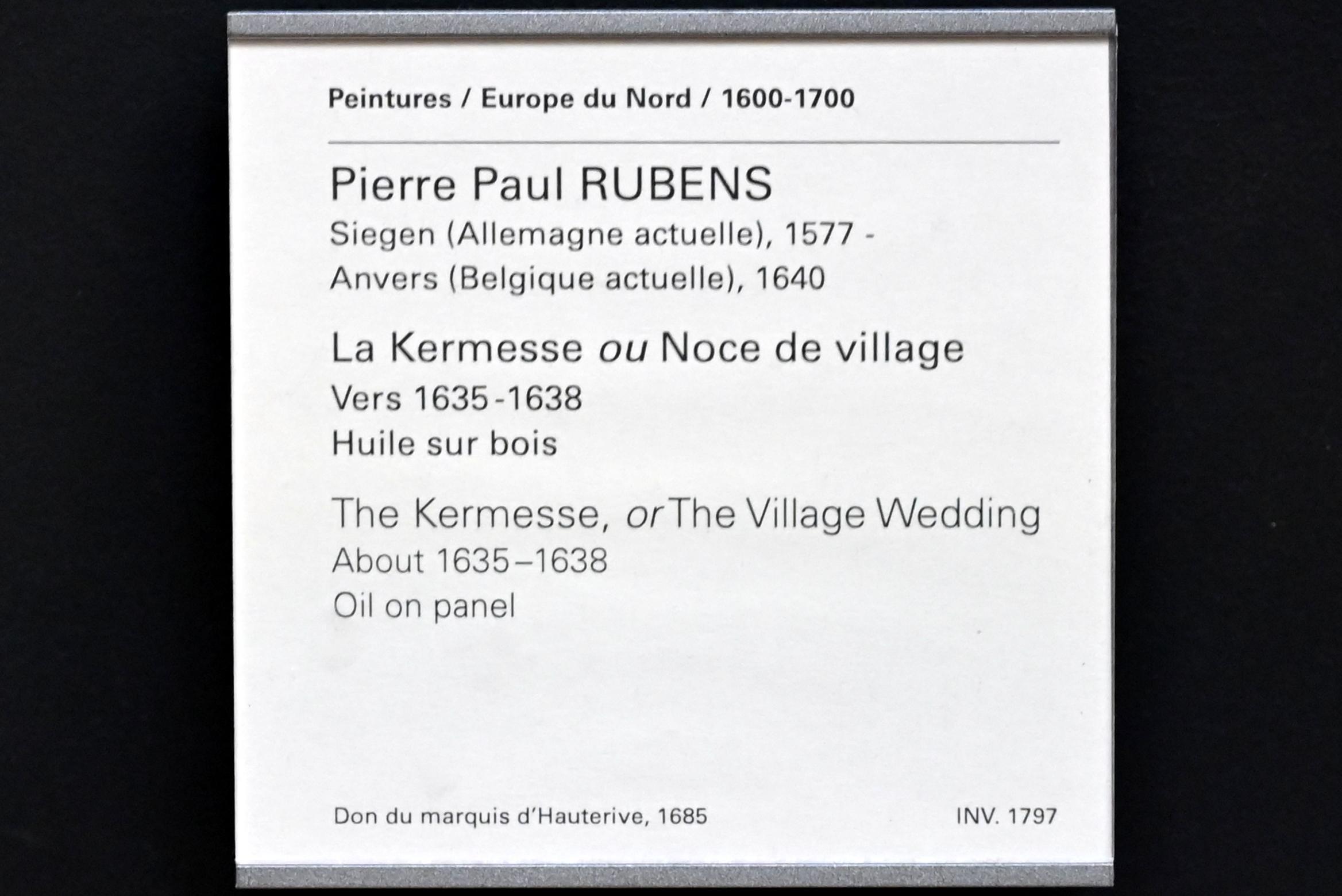 Peter Paul Rubens (1598–1640), Kirmes (Dorfhochzeit), Paris, Musée du Louvre, Saal 855, um 1635–1638, Bild 2/2