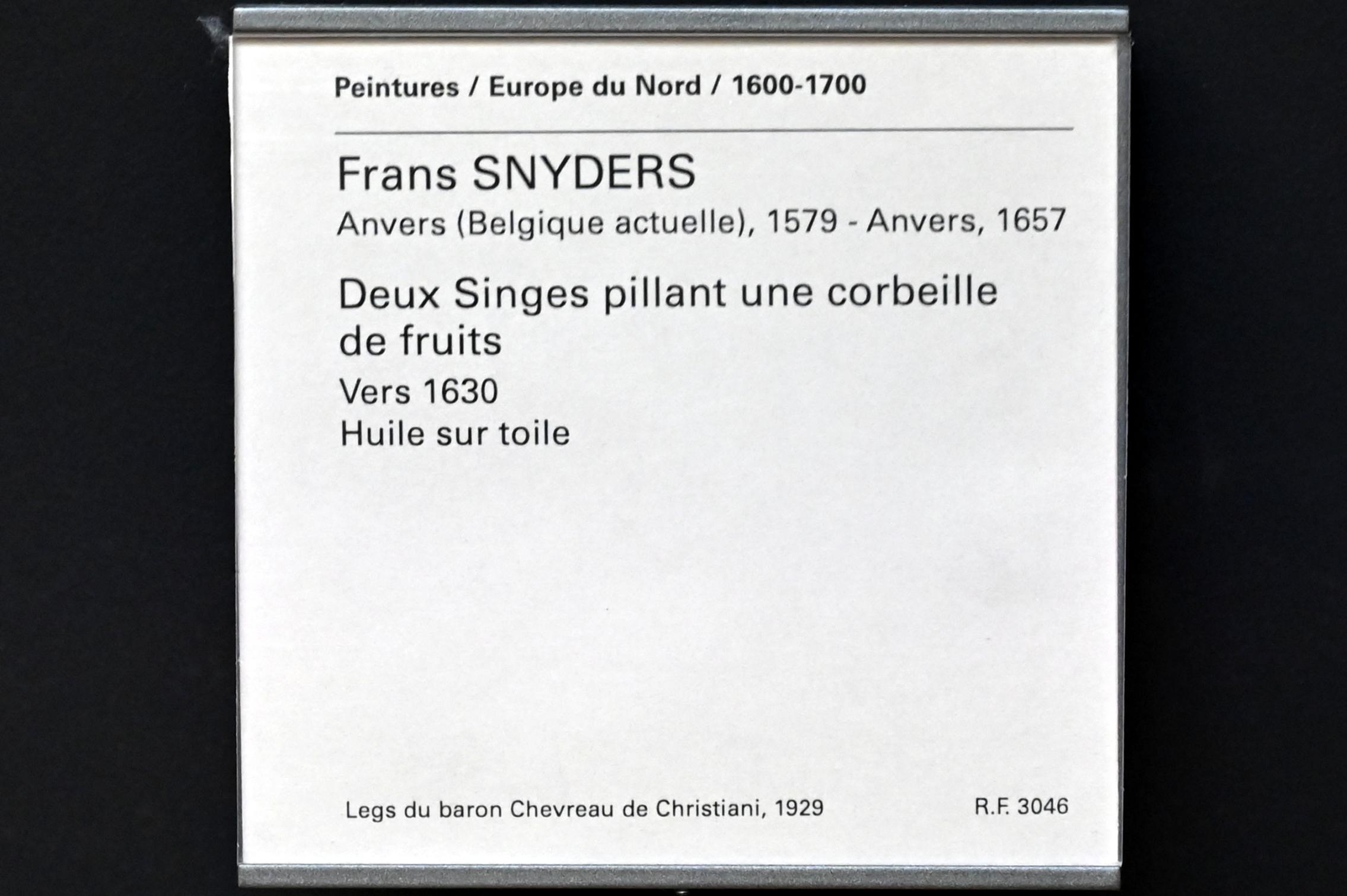 Frans Snyders (1610–1650), Zwei Affen, die einen Obstkorb plündern, Paris, Musée du Louvre, Saal 855, um 1630, Bild 2/2