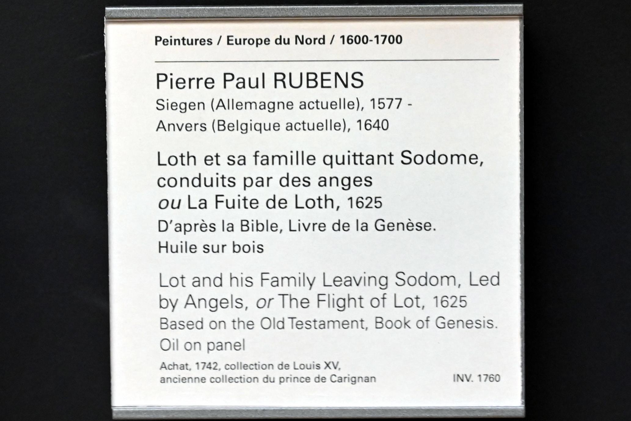Peter Paul Rubens (1598–1640), Lot und seine Familie verlassen Sodom, geführt von Engeln (Lot auf der Flucht), Paris, Musée du Louvre, Saal 855, 1625, Bild 2/2