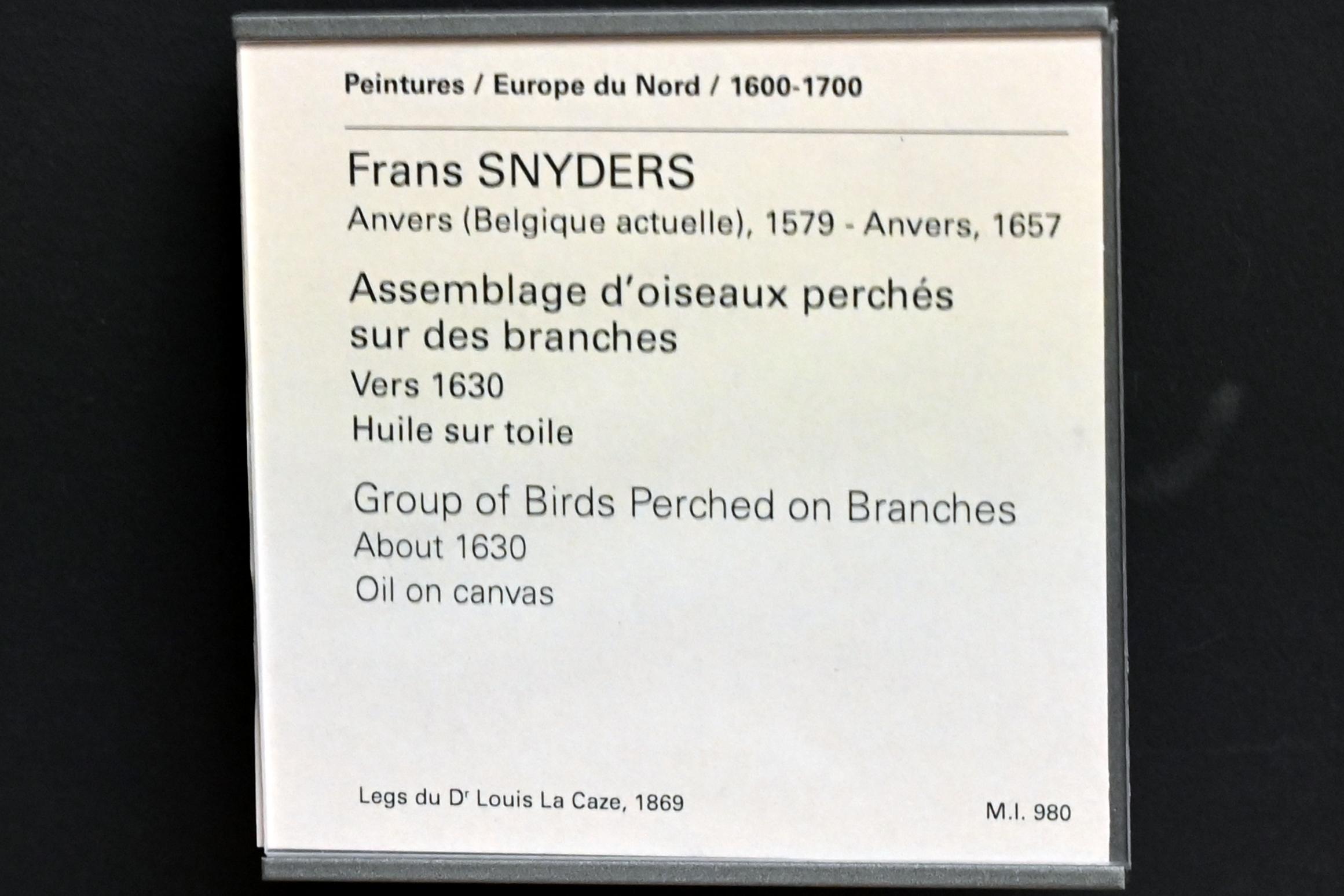 Frans Snyders (1610–1650), Versammlung von Vögeln auf Ästen, Paris, Musée du Louvre, Saal 855, um 1630, Bild 2/2