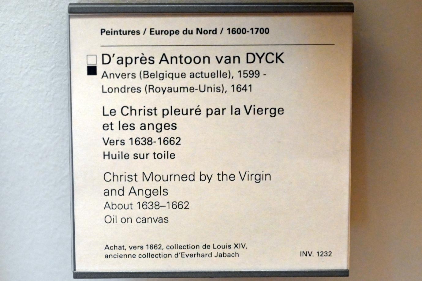 Anthonis (Anton) van Dyck (Nachahmer) (1619–1641), Christus beweint von Maria und Engeln, Paris, Musée du Louvre, Saal 857, um 1638–1662, Bild 2/2