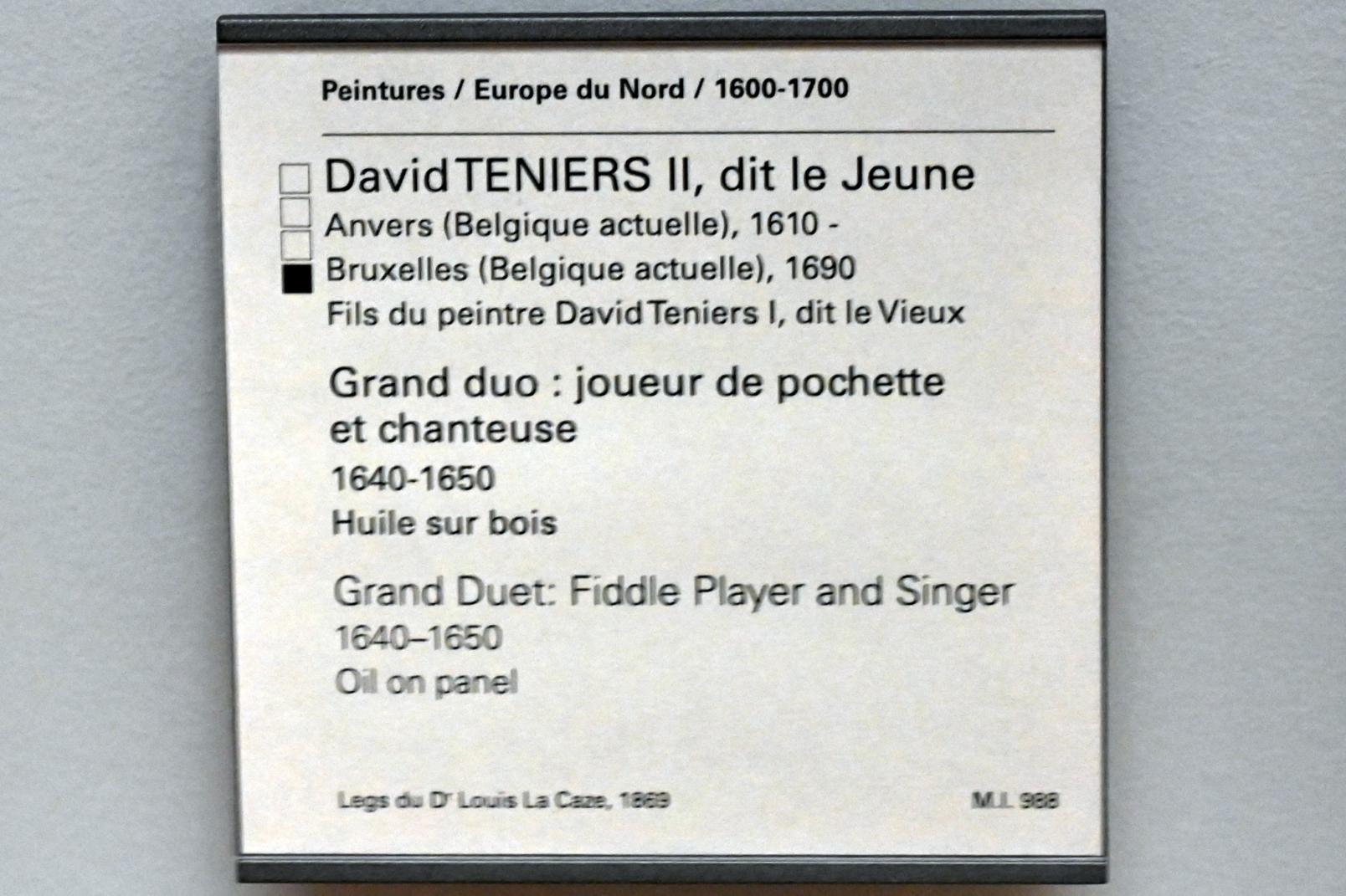 David Teniers der Jüngere (1633–1682), Großes Duett: Geigenspieler und Sänger, Paris, Musée du Louvre, Saal 857, 1640–1650, Bild 2/2