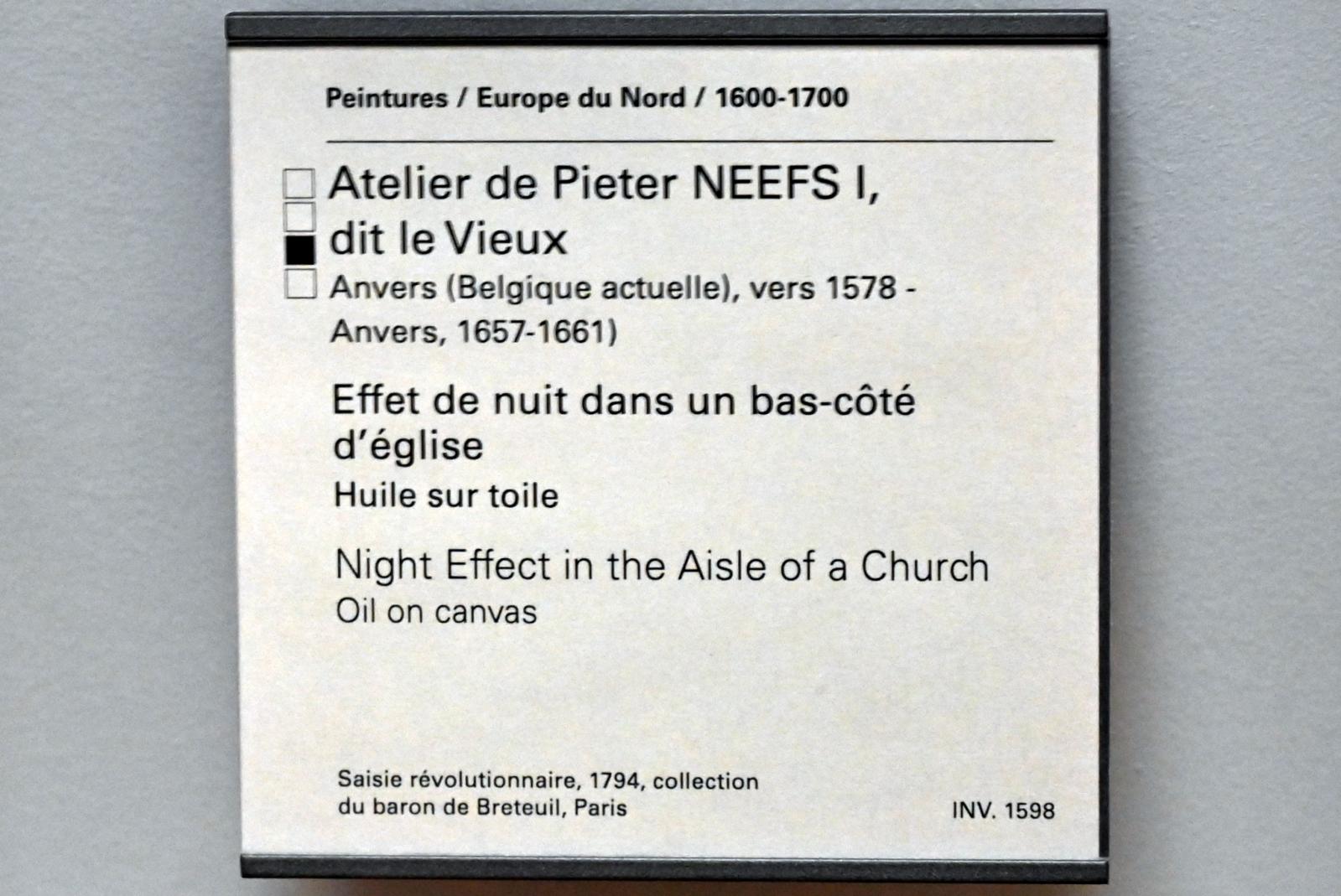 Peeter Neeffs der Ältere (Werkstatt) (Undatiert), Nachtschatten in einem Kircheninterieur, Paris, Musée du Louvre, Saal 857, Undatiert, Bild 2/2