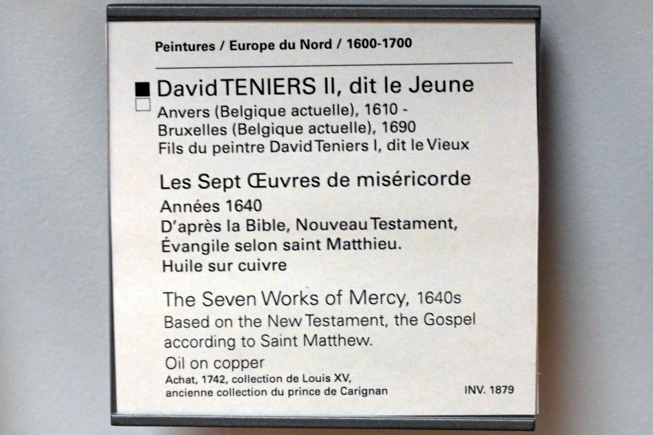 David Teniers der Jüngere (1633–1682), Die sieben Werke der Barmherzigkeit, Paris, Musée du Louvre, Saal 857, 1640–1650, Bild 2/2