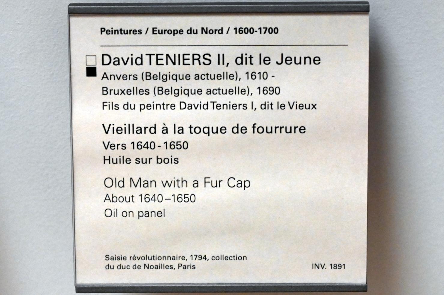 David Teniers der Jüngere (1633–1682), Alter Mann mit Pelzmütze, Paris, Musée du Louvre, Saal 857, um 1640–1650, Bild 2/2