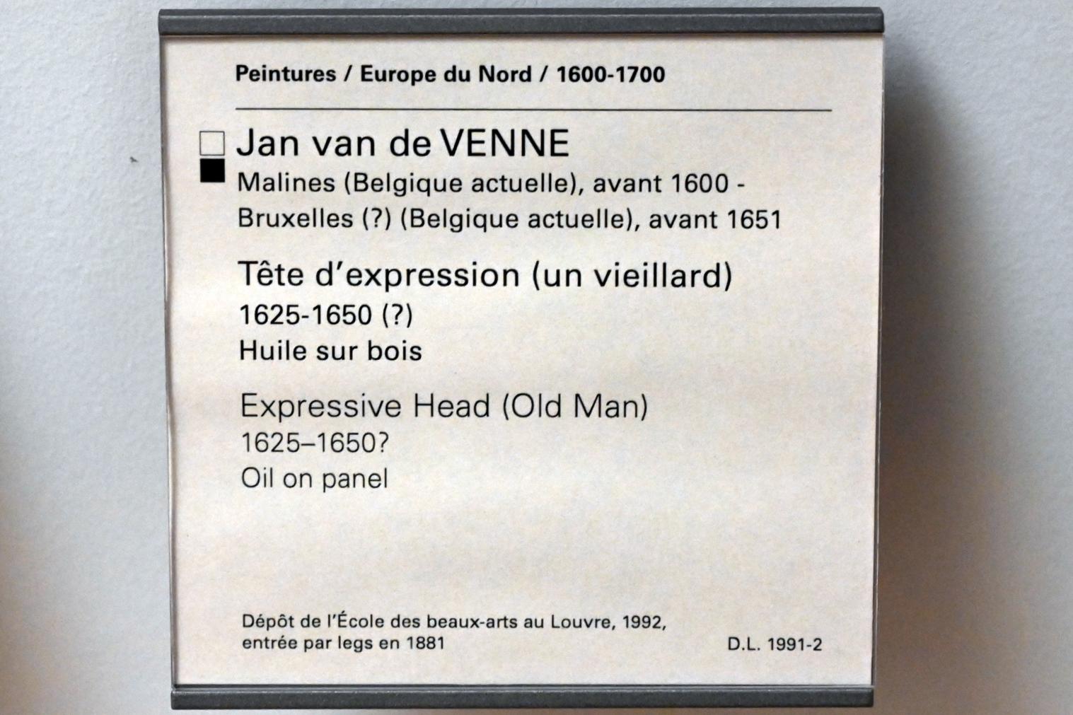Jan van de Venne (1637), Charakterkopf (Alter Mann), Paris, Musée du Louvre, Saal 857, um 1625–1650, Bild 2/2