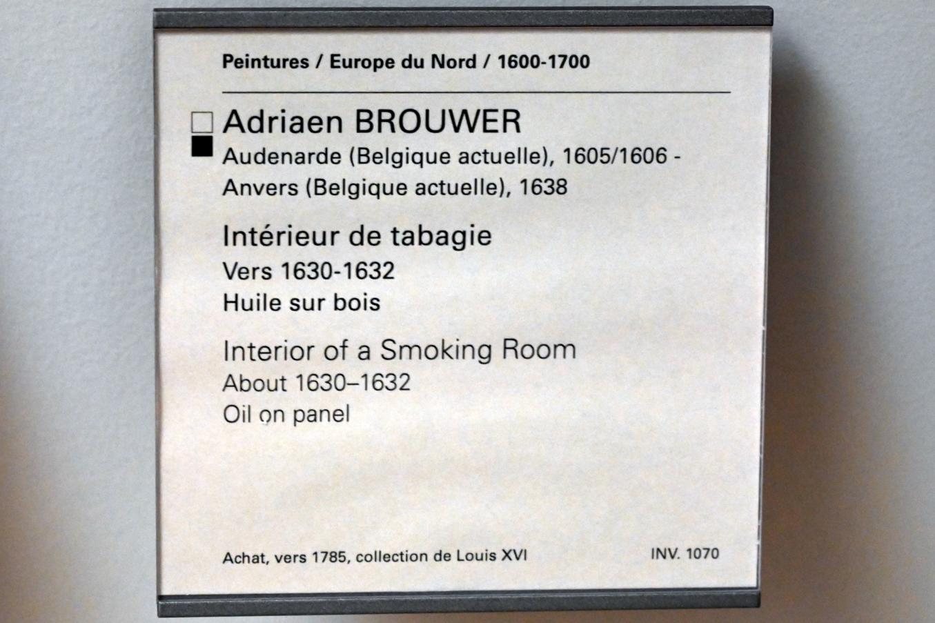 Adriaen Brouwer (1631–1637), Interieur eines Raucherzimmers, Paris, Musée du Louvre, Saal 857, um 1630–1632, Bild 2/2