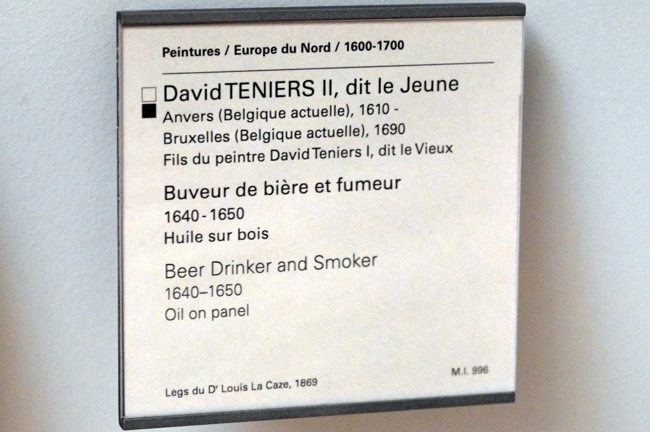 David Teniers der Jüngere (1633–1682), Biertrinker und Raucher, Paris, Musée du Louvre, Saal 857, 1640–1650, Bild 2/2