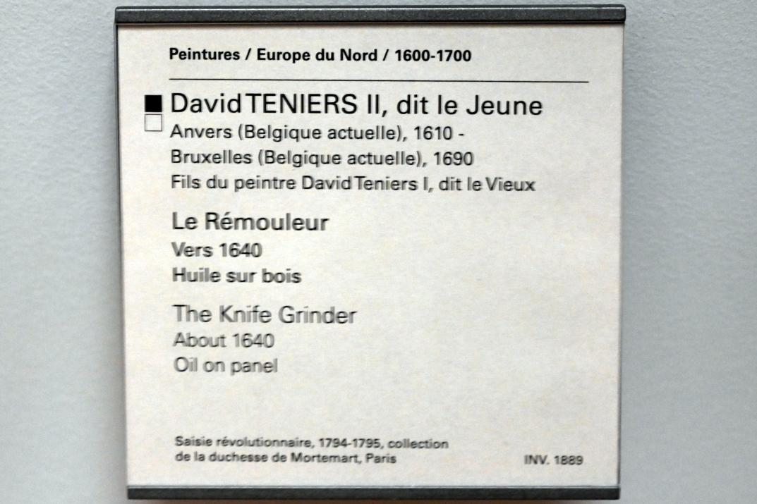 David Teniers der Jüngere (1633–1682), Der Schleifer, Paris, Musée du Louvre, Saal 857, um 1640, Bild 2/2
