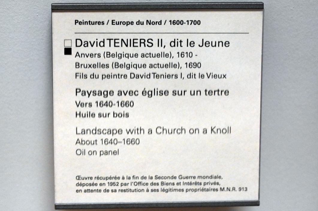 David Teniers der Jüngere (1633–1682), Landschaft mit einer Kirche auf einem Hügel, Paris, Musée du Louvre, Saal 857, um 1640–1660, Bild 2/2