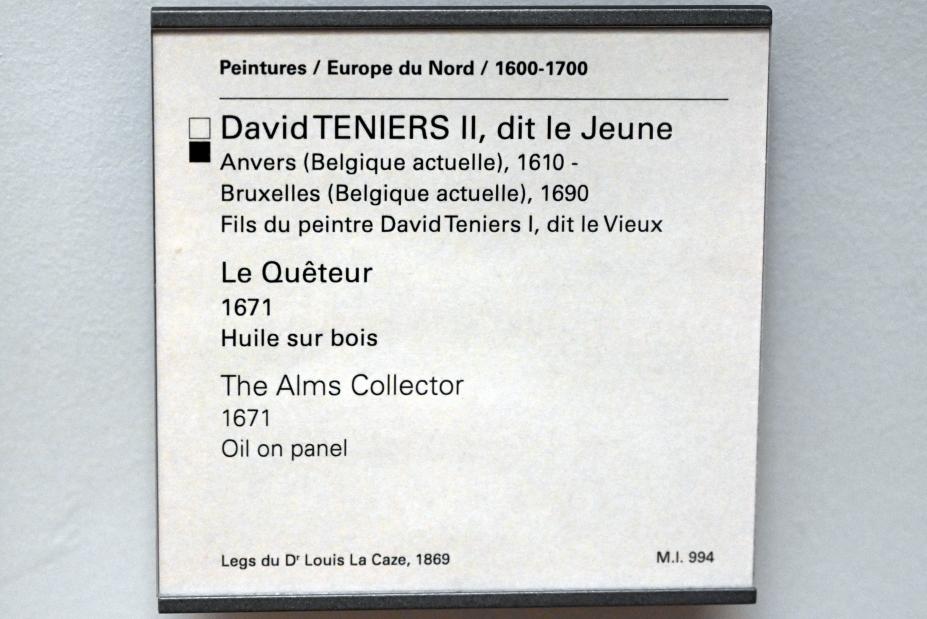 David Teniers der Jüngere (1633–1682), Der Almosensammler, Paris, Musée du Louvre, Saal 857, 1671, Bild 2/2