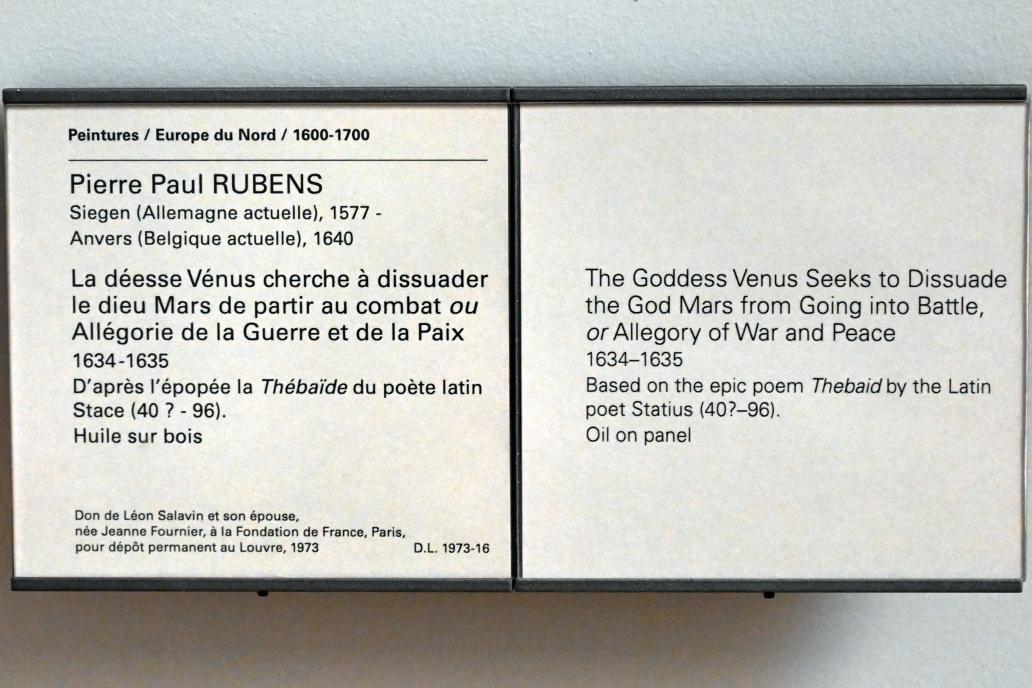 Peter Paul Rubens (1598–1640), Venus versucht Mars auszureden in den Krieg zu ziehen (Allegorie von Krieg und Frieden), Paris, Musée du Louvre, Saal 856, 1634–1635, Bild 2/2