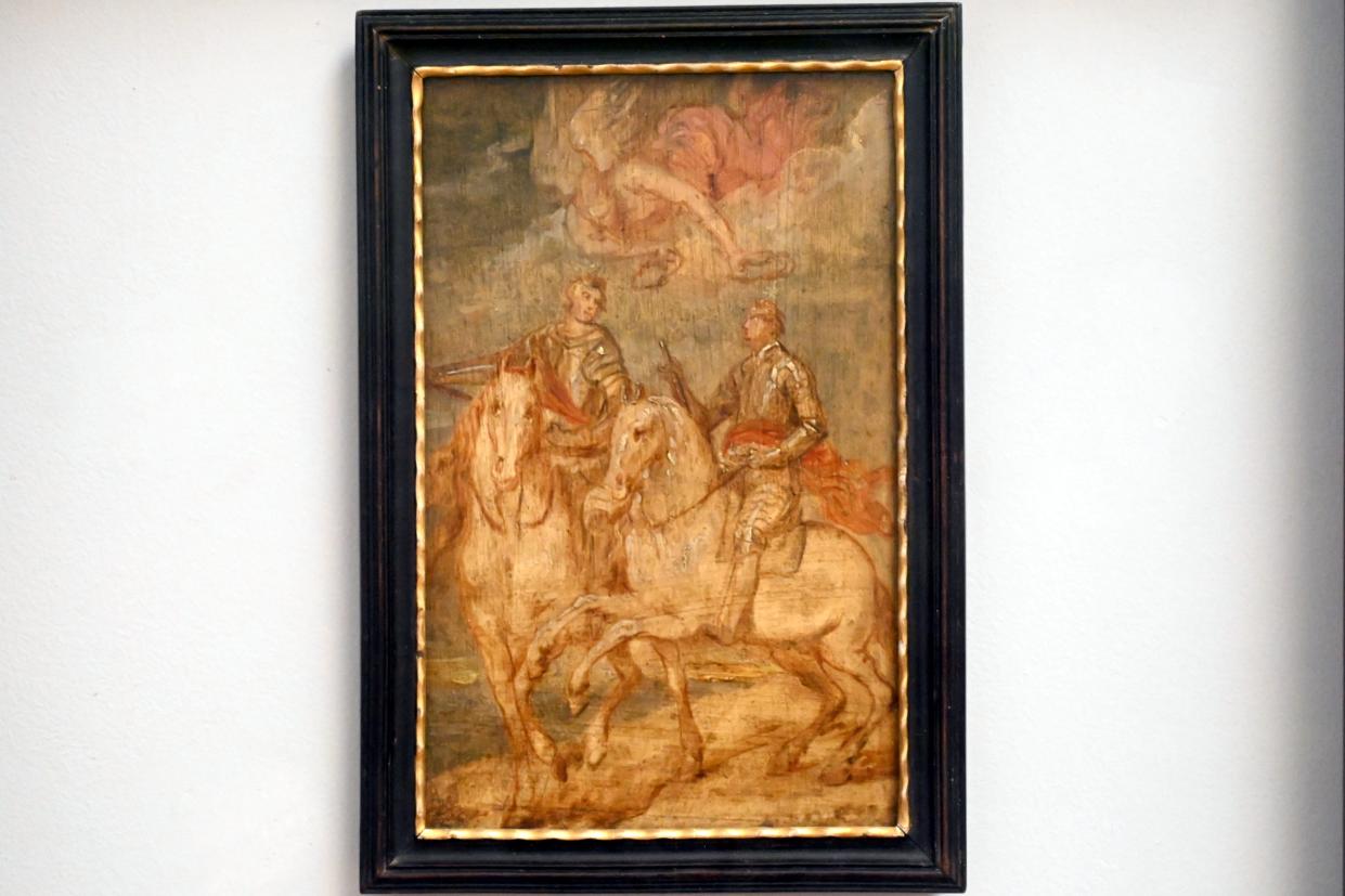 Thomas Willeboirts (1649–1650), Porträt von Moritz, Graf von Nassau (1567-1625), und seinem Halbbruder Friedrich Heinrich, Prinz von Oranien (1584-1647), in der Schlacht von Nieuwpoort (Niederlande) im Jahr 1600, Paris, Musée du Louvre, Saal 856, vor 1650, Bild 1/2