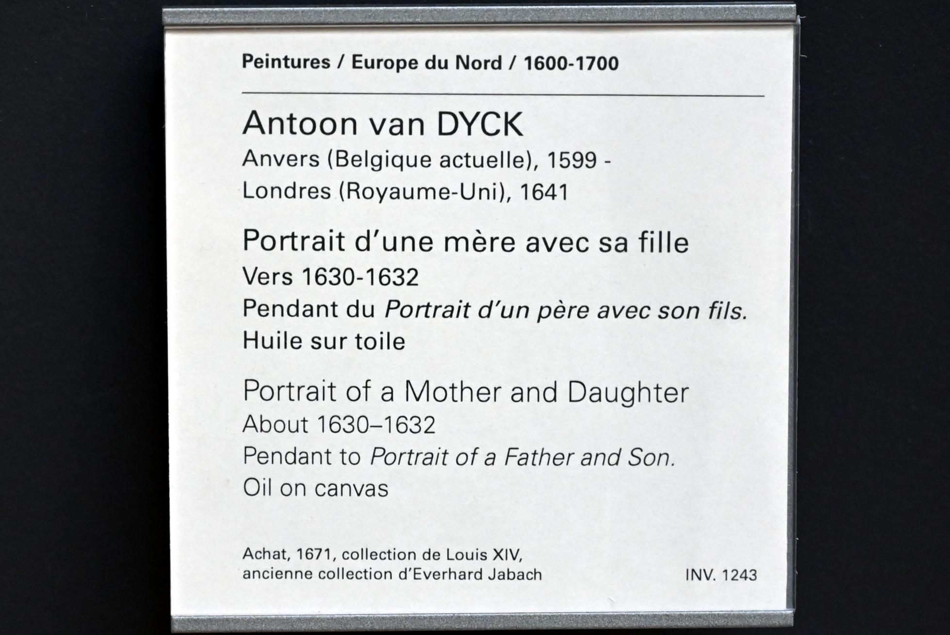 Anthonis (Anton) van Dyck (1614–1641), Porträt einer Mutter mit Tochter, Paris, Musée du Louvre, Saal 853, um 1630–1632, Bild 2/2