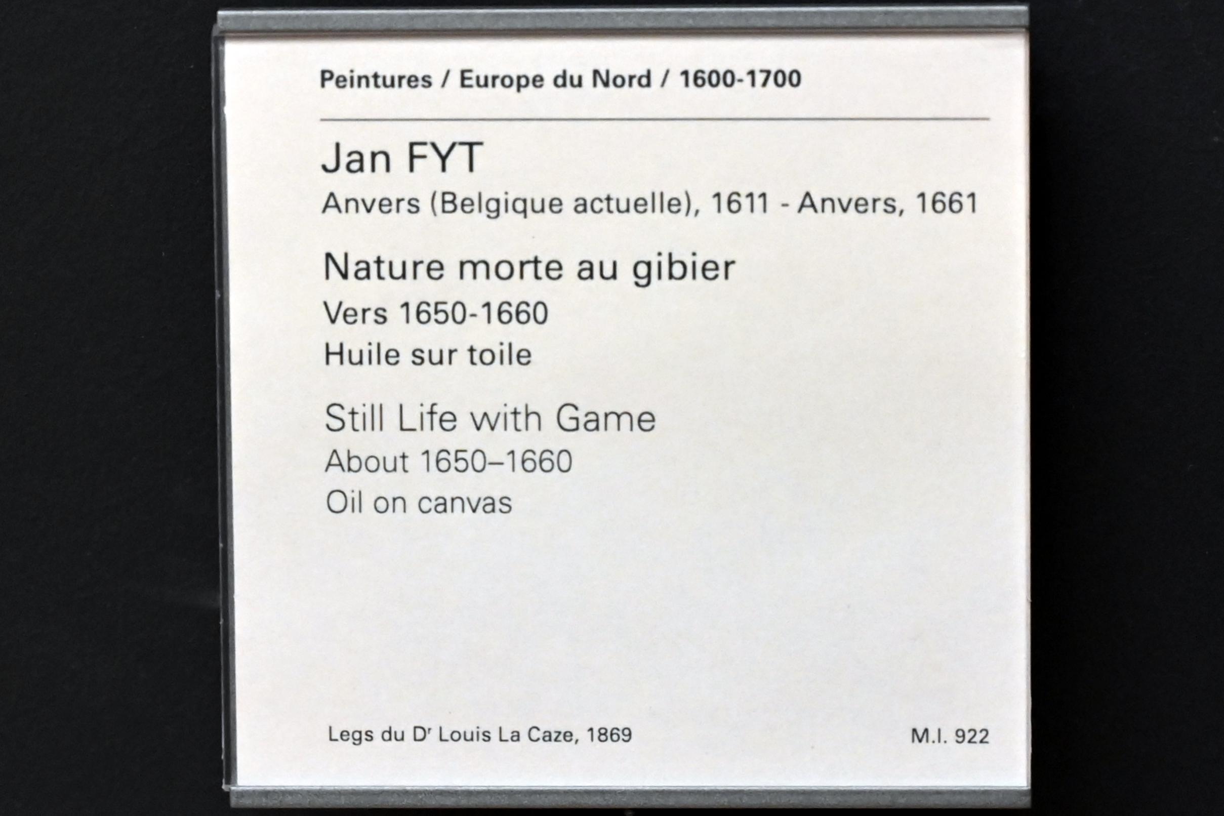 Jan Fyt (1647–1655), Stillleben mit Wild, Paris, Musée du Louvre, Saal 853, um 1650–1660, Bild 2/2