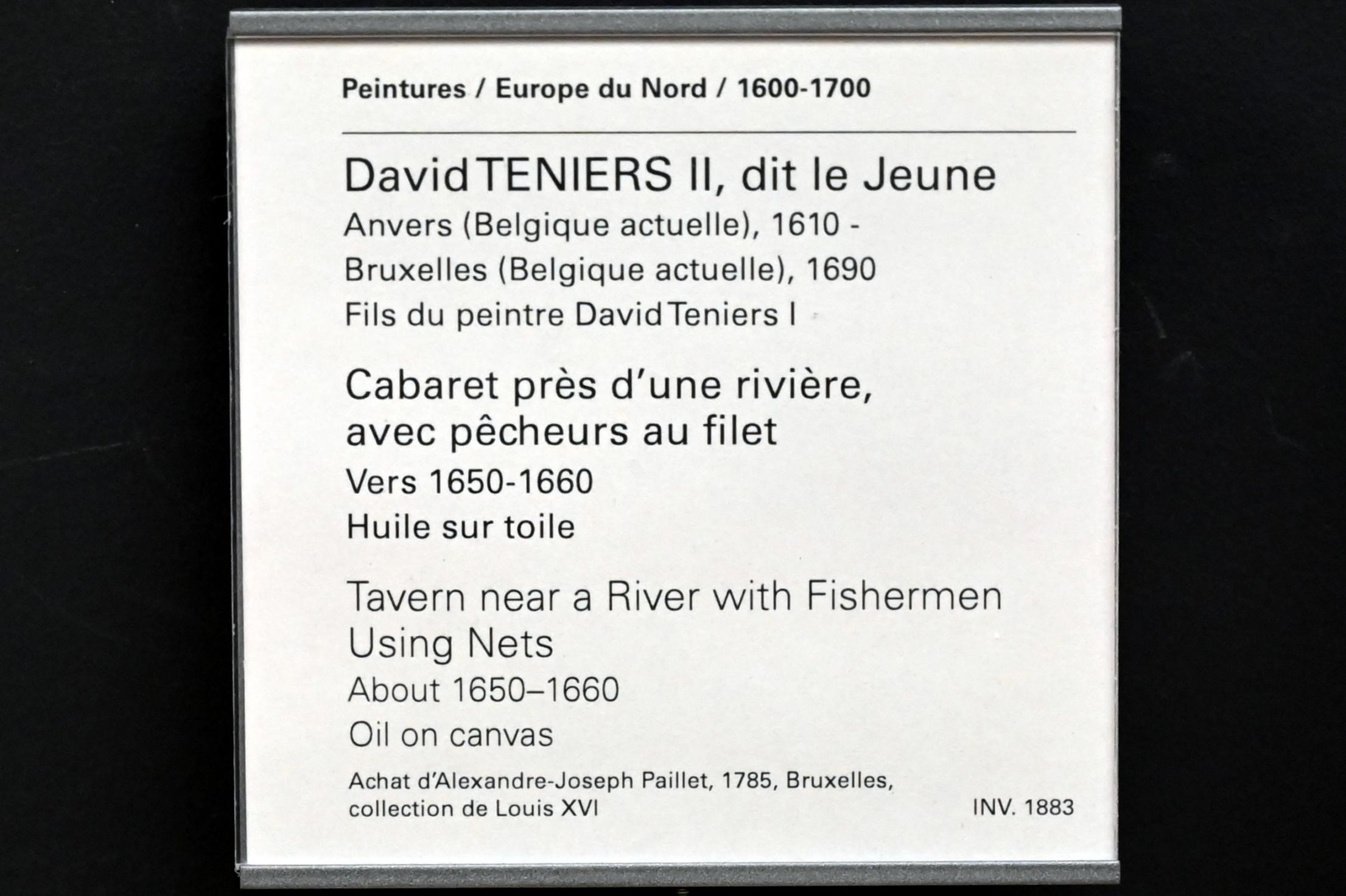 David Teniers der Jüngere (1633–1682), Taverne an einem Fluss mit Netzfischern, Paris, Musée du Louvre, Saal 853, um 1650–1660, Bild 2/2