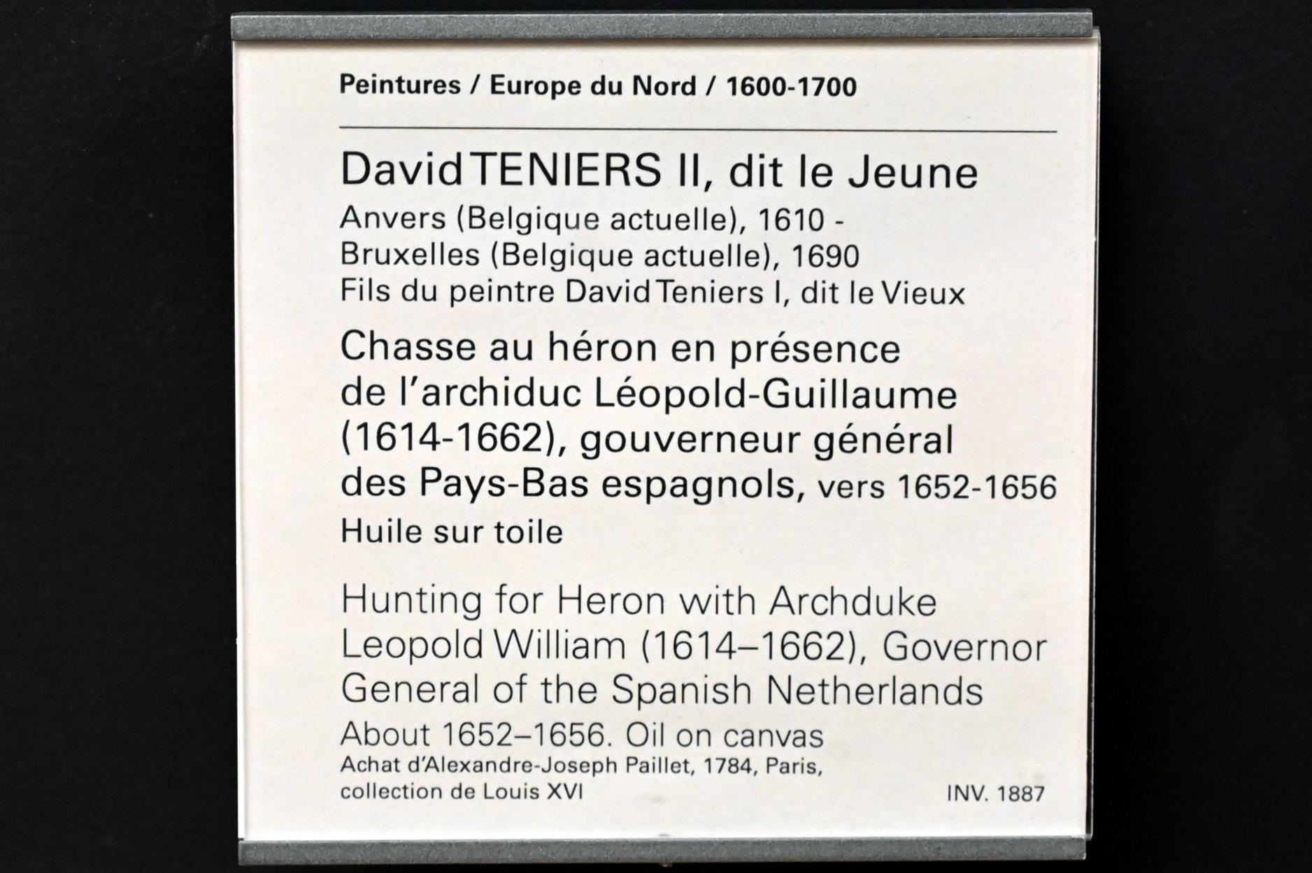 David Teniers der Jüngere (1633–1682), Reiherjagd mit Leopold Wilhelm von Österreich (1614-1662), Statthalter der Spanischen Niederlande, Paris, Musée du Louvre, Saal 850, um 1652–1656, Bild 2/2