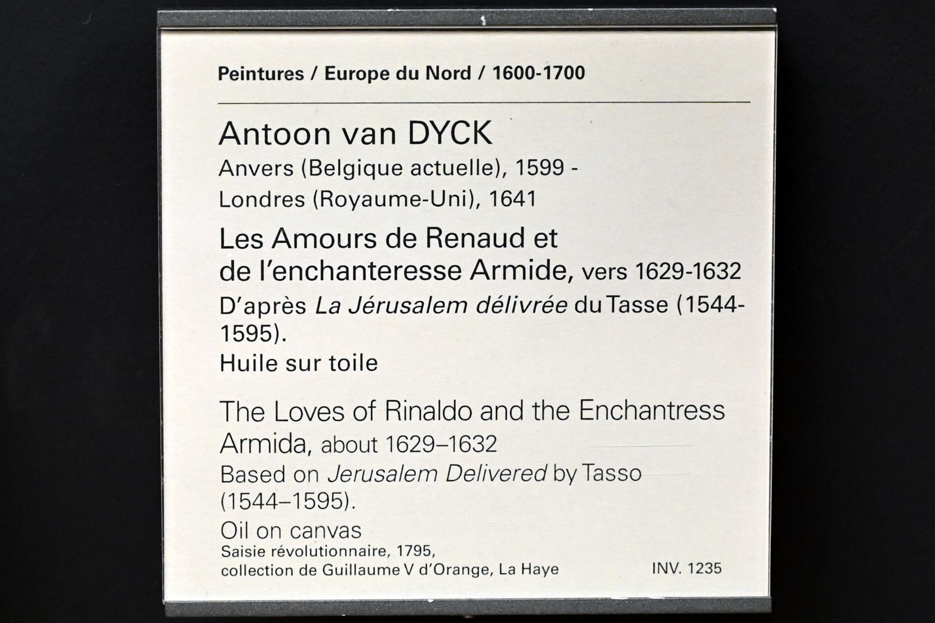 Anthonis (Anton) van Dyck (1614–1641), Rinaldo im Zauberbann Armidas, Paris, Musée du Louvre, Saal 850, um 1629–1632, Bild 2/2