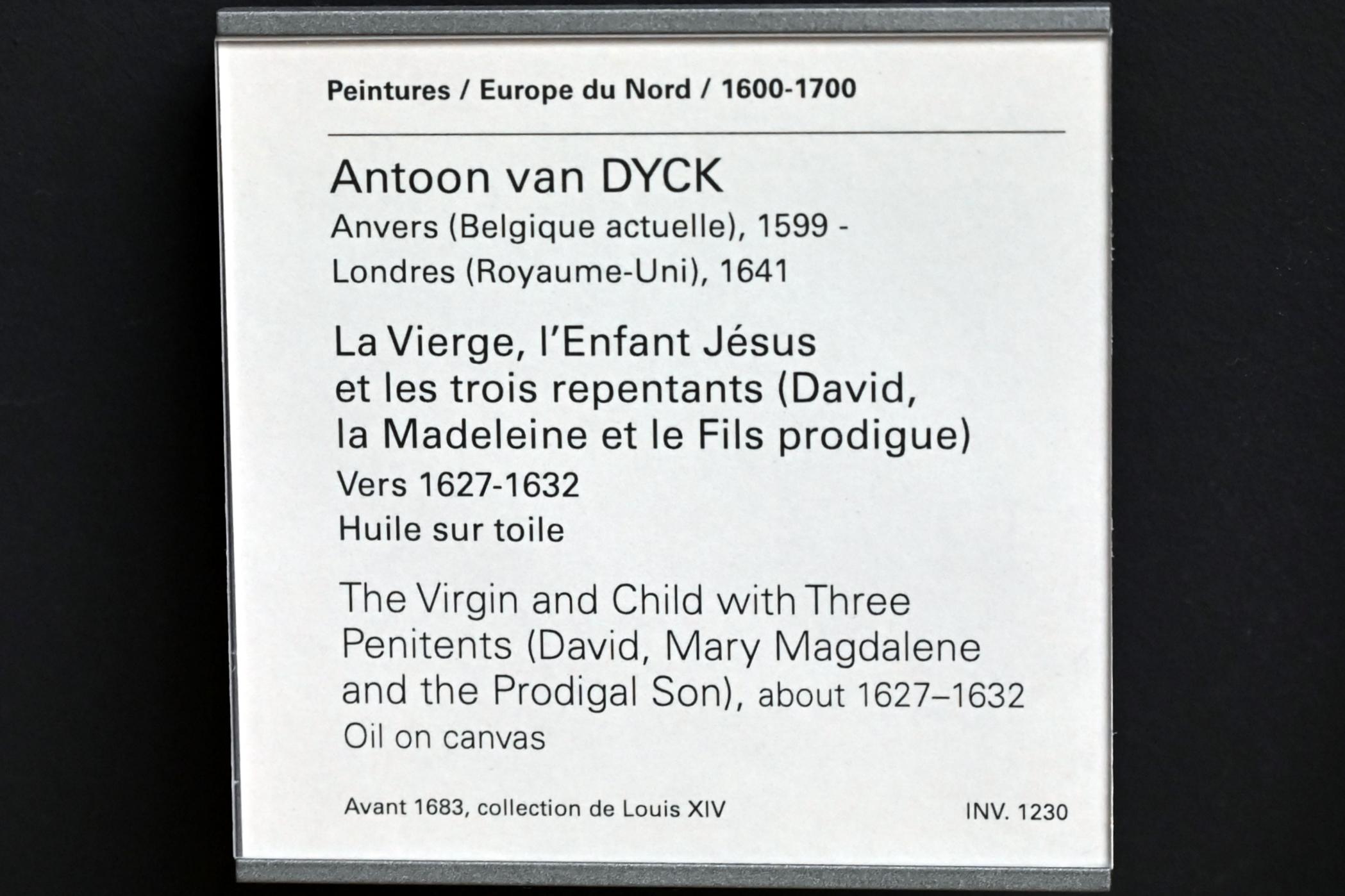 Anthonis (Anton) van Dyck (1614–1641), Maria mit Kind und drei Büßern (David, Maria Magdalena und dem verlorenen Sohn), Paris, Musée du Louvre, Saal 850, um 1627–1632, Bild 2/2