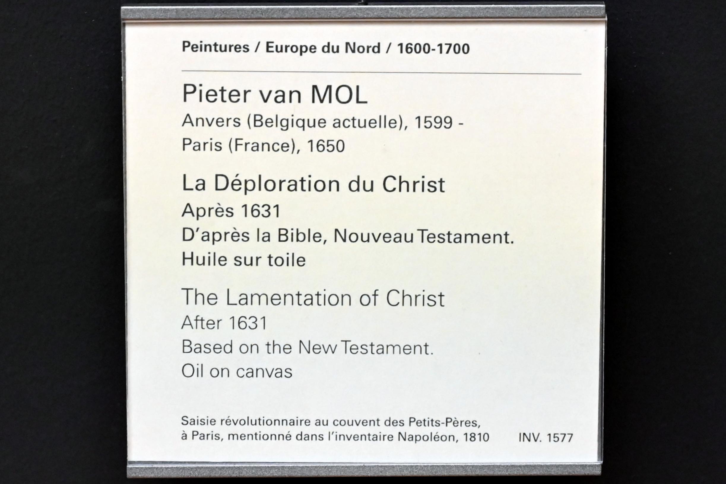Pieter van Mol (1632–1635), Beweinung Christi, Paris, Musée du Louvre, Saal 848, nach 1631, Bild 2/2