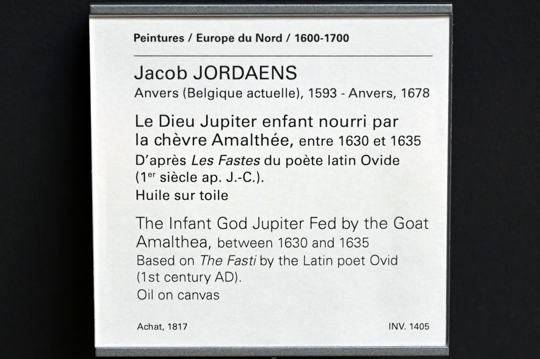 Jacob Jordaens (1615–1665), Das Gotteskind Jupiter ernährt von der Ziege Amaltheia, Paris, Musée du Louvre, Saal 848, 1630–1635, Bild 2/2