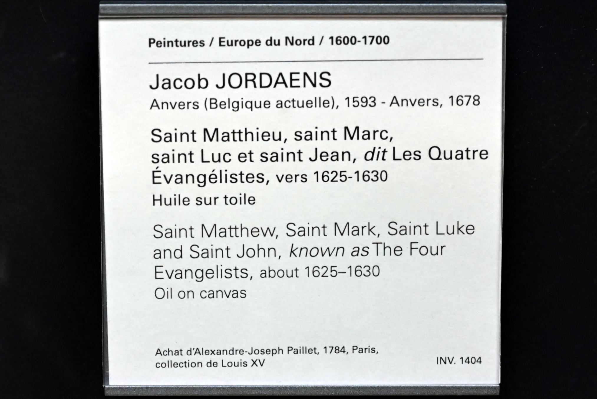 Jacob Jordaens (1615–1665), Die vier Evangelisten Matthäus, Markus, Lukas und Johannes, Paris, Musée du Louvre, Saal 848, um 1625–1630, Bild 2/2