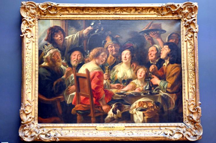 Jacob Jordaens (1615–1665), Die königlichen Getränke (Das Familienessen zum Fest Epiphania), Paris, Musée du Louvre, Saal 848, um 1638–1640, Bild 1/2
