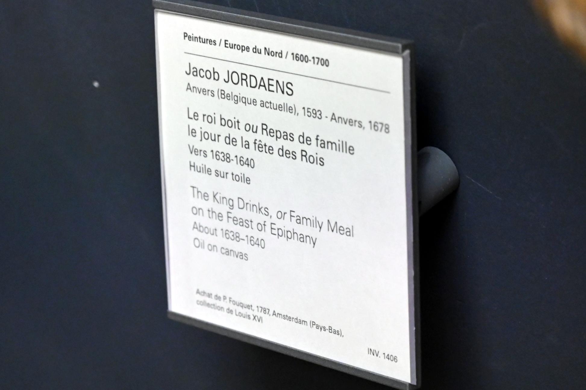 Jacob Jordaens (1615–1665), Die königlichen Getränke (Das Familienessen zum Fest Epiphania), Paris, Musée du Louvre, Saal 848, um 1638–1640, Bild 2/2