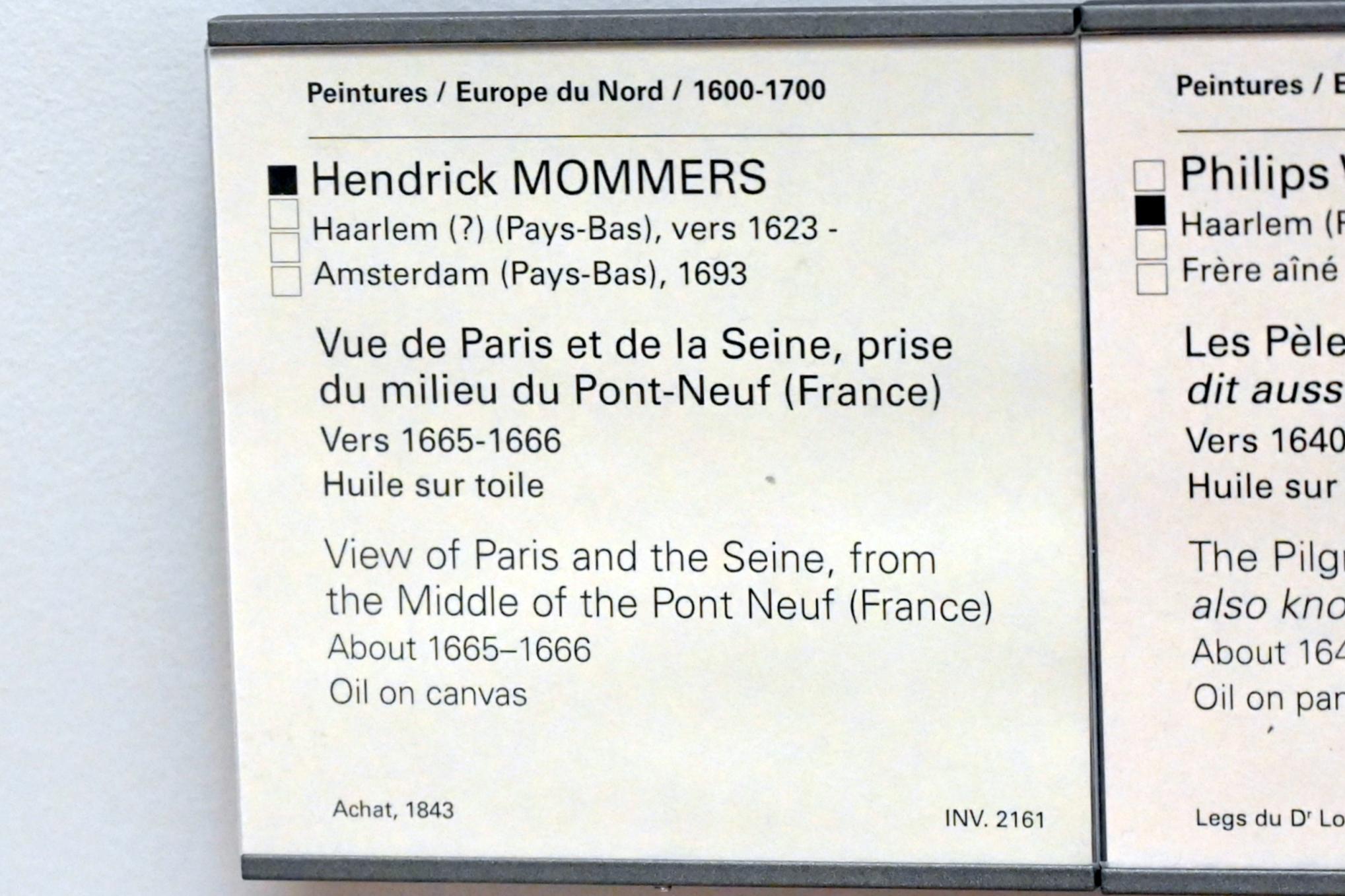 Hendrick Mommers (1665), Blick von der Mitte der Pont Neuf auf Paris und die Seine, Paris, Musée du Louvre, Saal 851, um 1665–1666, Bild 2/2