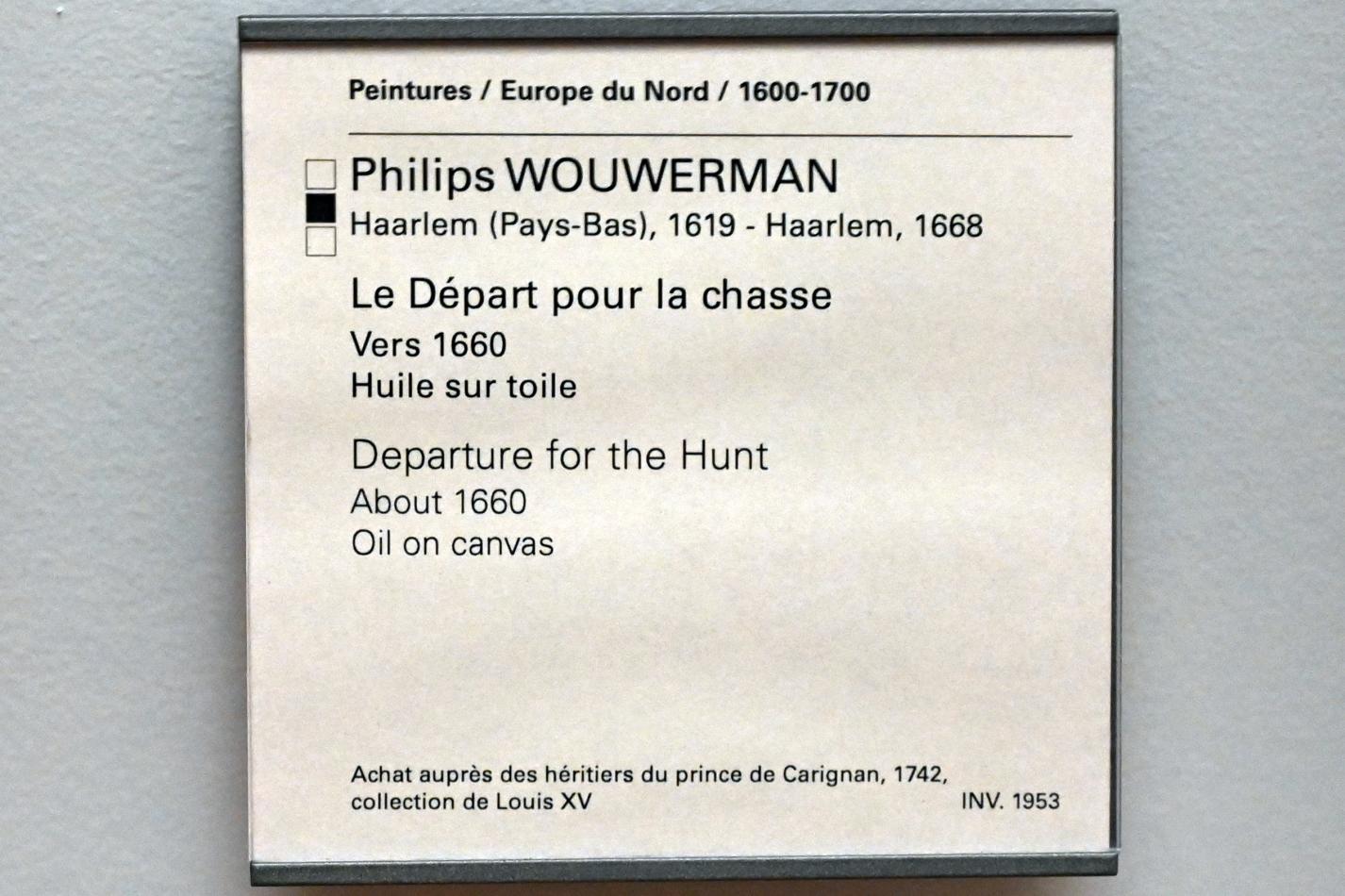 Philips Wouwerman (1645–1665), Aufbruch zur Jagd, Paris, Musée du Louvre, Saal 851, um 1660, Bild 2/2