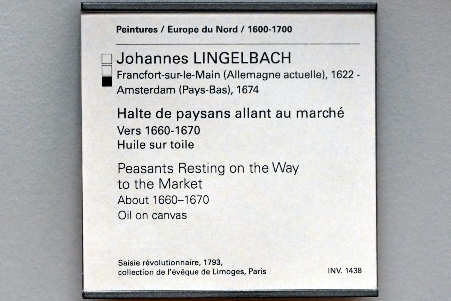 Johannes Lingelbach (1653–1674), Bauern auf der Rast zum Markt, Paris, Musée du Louvre, Saal 851, um 1660–1670, Bild 2/2