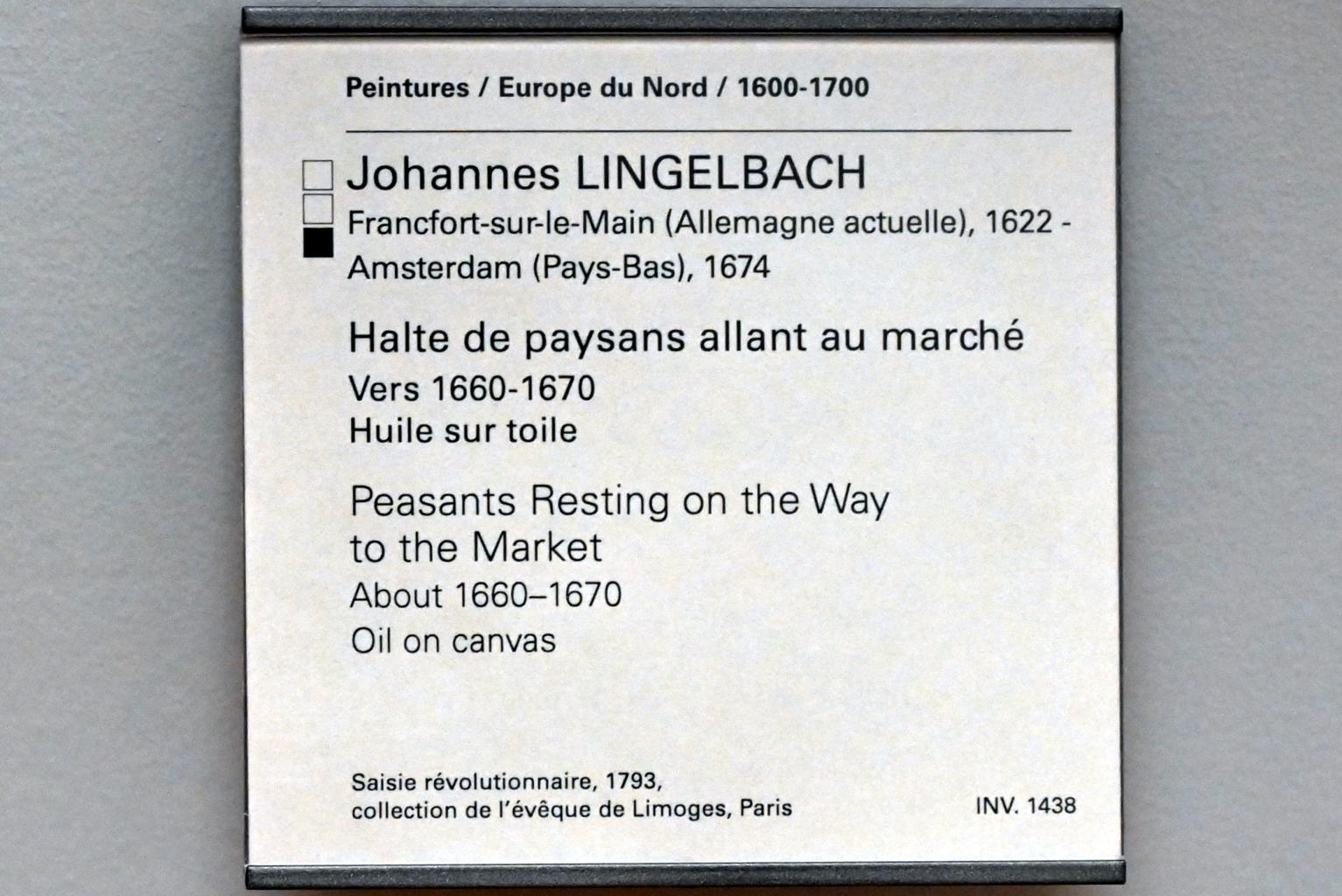 Johannes Lingelbach (1653–1674), Bauern auf der Rast zum Markt, Paris, Musée du Louvre, Saal 851, um 1660–1670, Bild 2/2