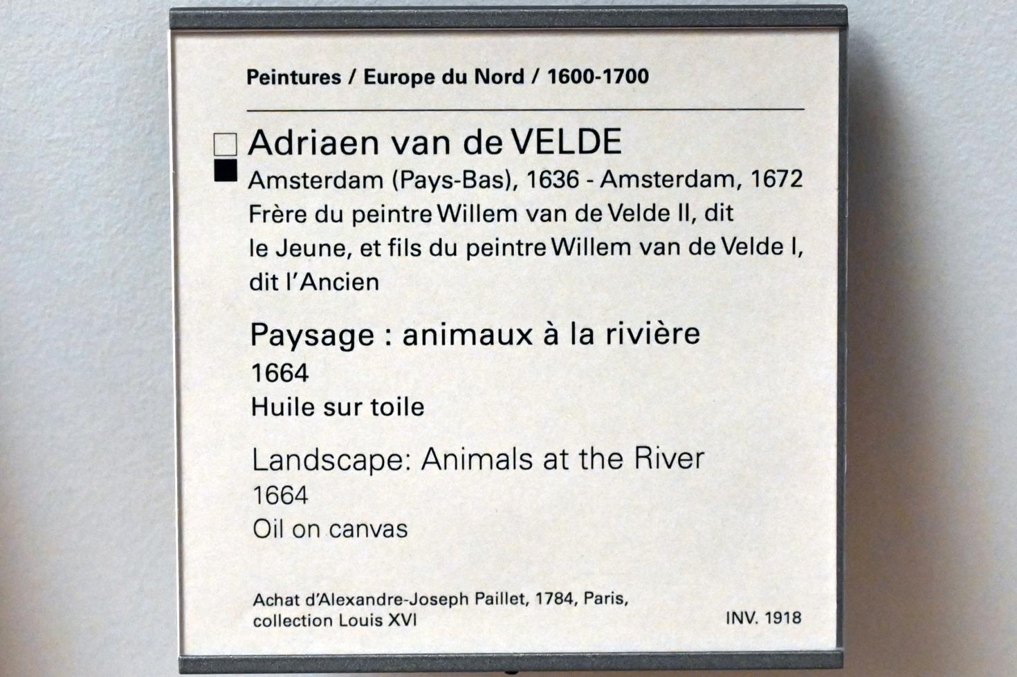 Adriaen van de Velde (1658–1668), Tränkende Herde am Fluss, Paris, Musée du Louvre, Saal 851, 1664, Bild 2/2