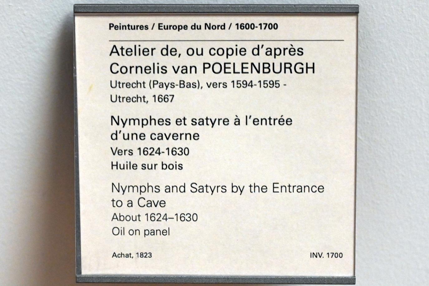 Cornelis van Poelenburgh (Werkstatt) (1625–1627), Nymphen und Satyrn an einem Höhleneingang, Paris, Musée du Louvre, Saal 852, um 1624–1630, Bild 2/2