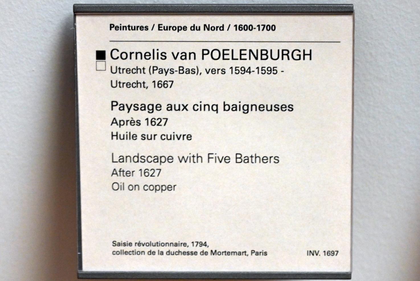 Cornelis van Poelenburgh (1620–1646), Landschaft mit fünf Badenden, Paris, Musée du Louvre, Saal 852, nach 1627, Bild 2/2