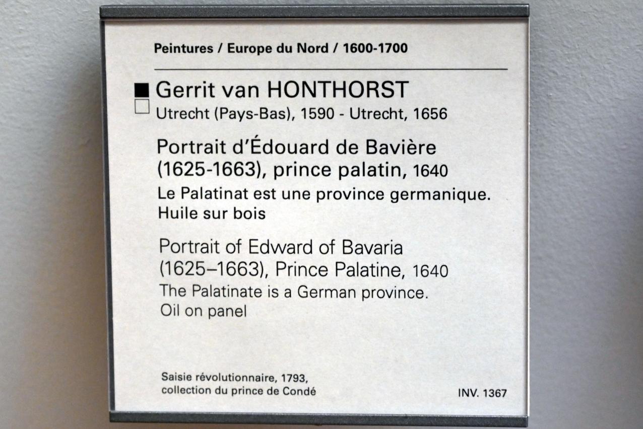 Gerrit van Honthorst (Gerard van Honthorst) (1616–1655), Porträt des Eduard von der Pfalz (1625-1663), Paris, Musée du Louvre, Saal 852, 1640, Bild 2/2