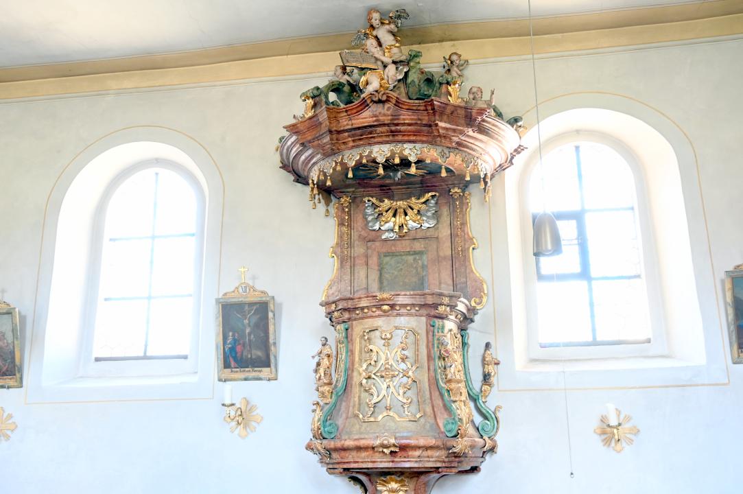 Kanzel, Sinzing, ehem. Pfarrkirche, heute Alte Kirche Mariä Himmelfahrt, um 1740, Bild 1/2
