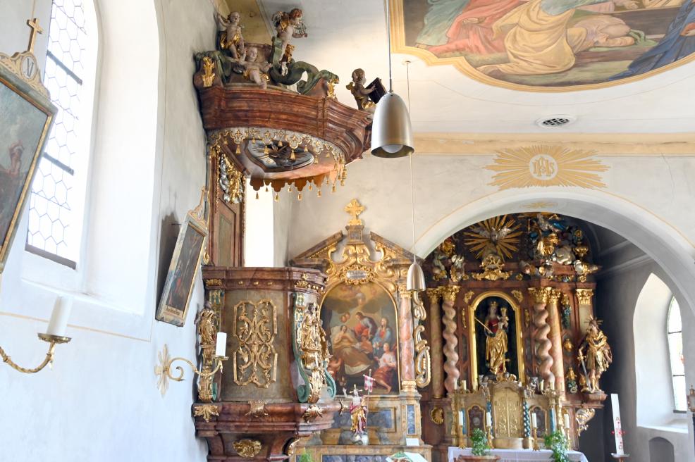 Kanzel, Sinzing, ehem. Pfarrkirche, heute Alte Kirche Mariä Himmelfahrt, um 1740, Bild 2/2