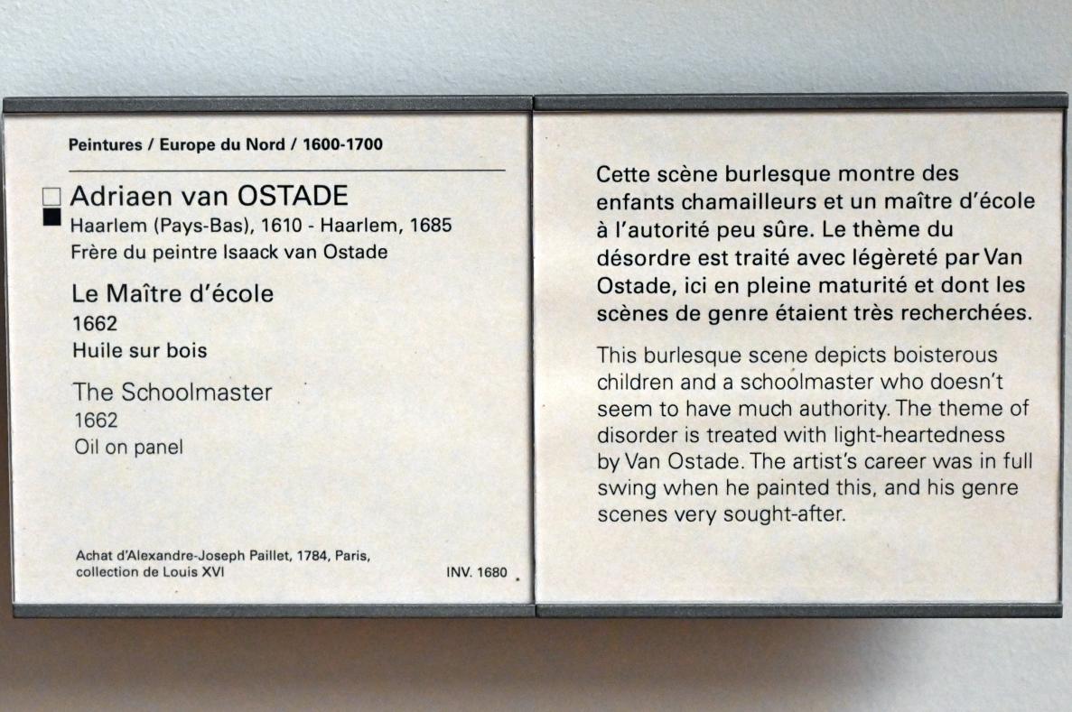 Adriaen van Ostade (1635–1670), Der Schulmeister, Paris, Musée du Louvre, Saal 854, 1662, Bild 2/2