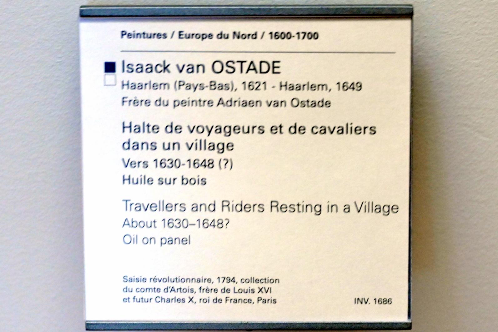 Isaac van Ostade (1639–1649), Rast von Reisenden und Reitern in einem Dorf, Paris, Musée du Louvre, Saal 854, um 1630–1648, Bild 2/2