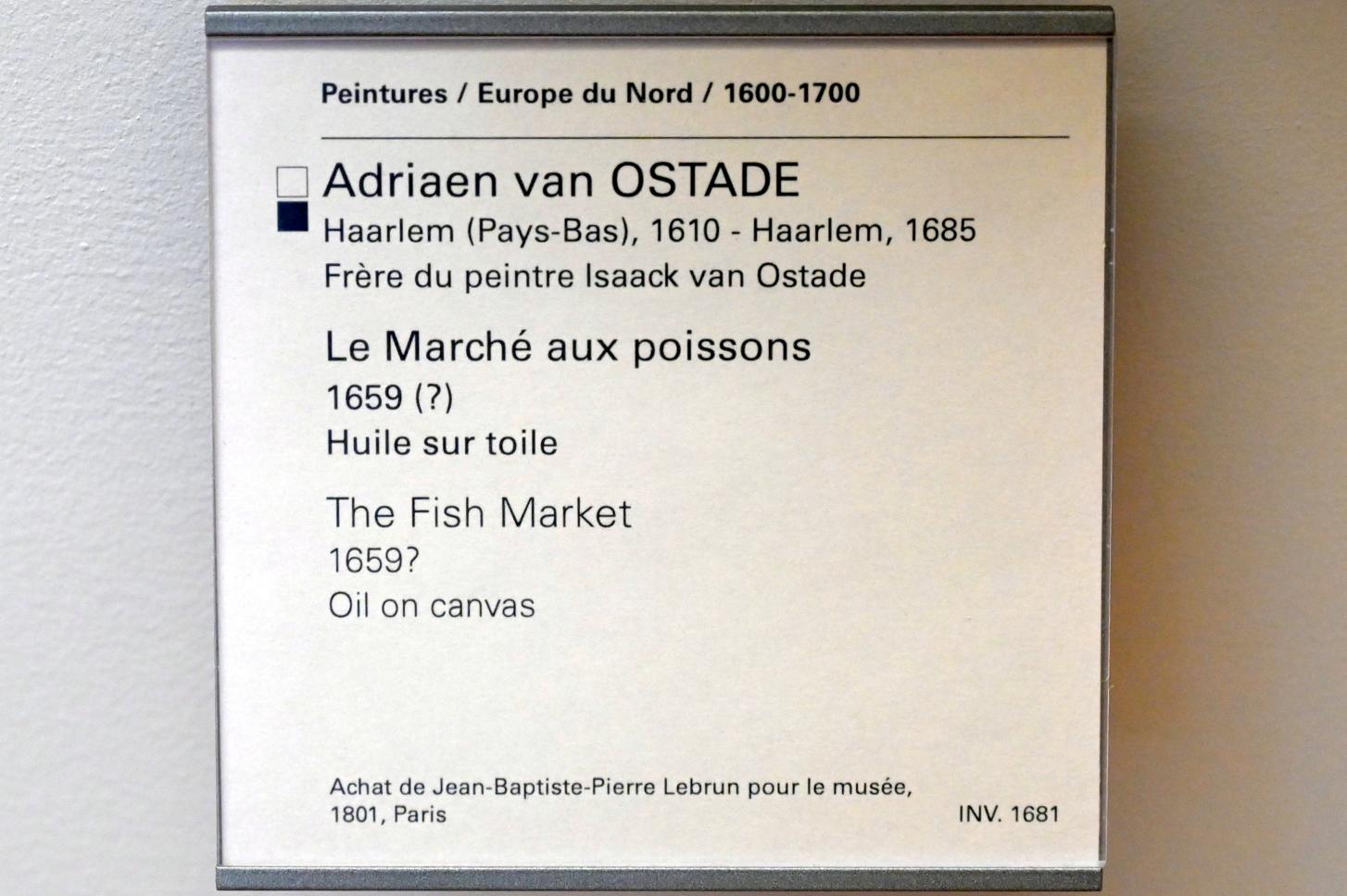 Adriaen van Ostade (1635–1670), Fischmarkt, Paris, Musée du Louvre, Saal 854, 1659, Bild 2/2