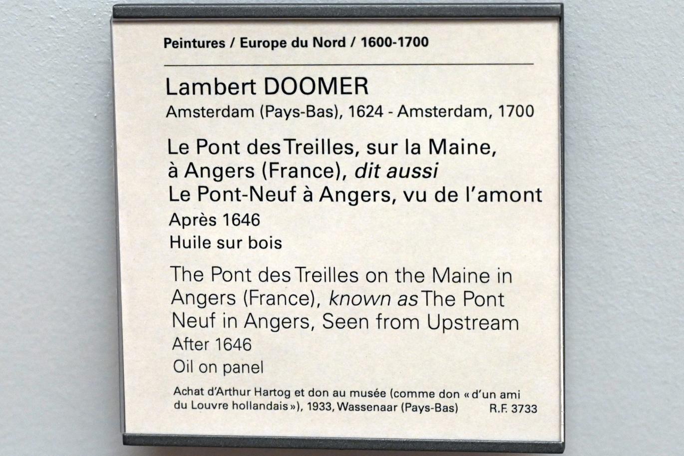 Lambert Doomer (1647), Die Pont des Treilles an der Maine in Angers (Pont-Neuf in Angers flussaufwärts gesehen), Paris, Musée du Louvre, Saal 854, nach 1646, Bild 2/2