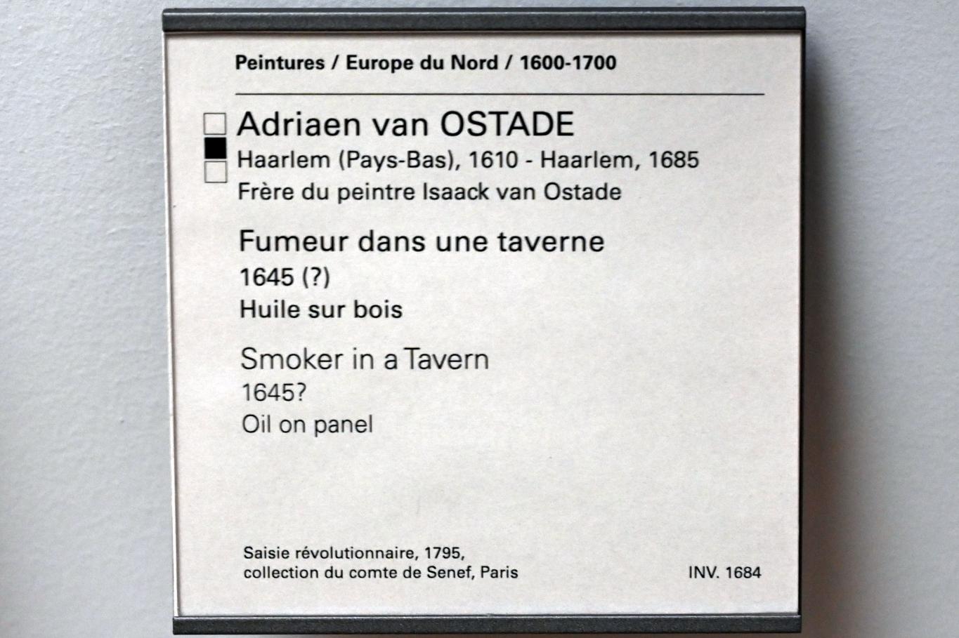 Adriaen van Ostade (1635–1670), Der Raucher im Bauernwirtshaus, Paris, Musée du Louvre, Saal 854, um 1645, Bild 2/2