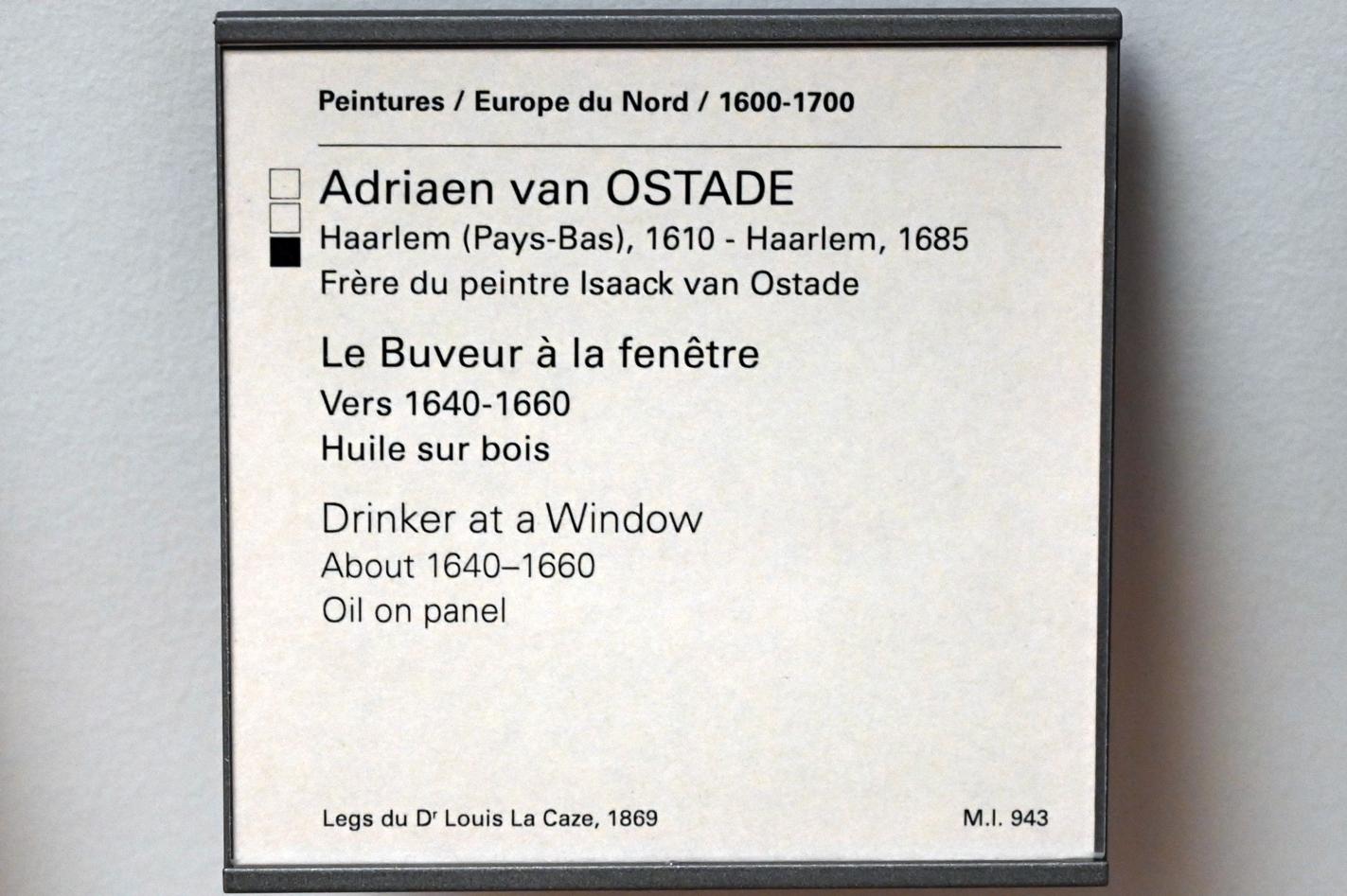 Adriaen van Ostade (1635–1670), Trinker am Fenster, Paris, Musée du Louvre, Saal 854, um 1640–1660, Bild 2/2