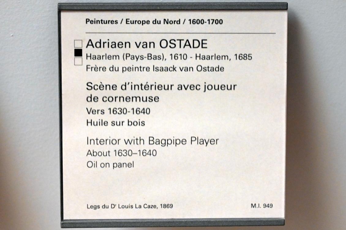 Adriaen van Ostade (1635–1670), Interieur mit Dudelsackspielern, Paris, Musée du Louvre, Saal 854, um 1630–1640, Bild 2/2