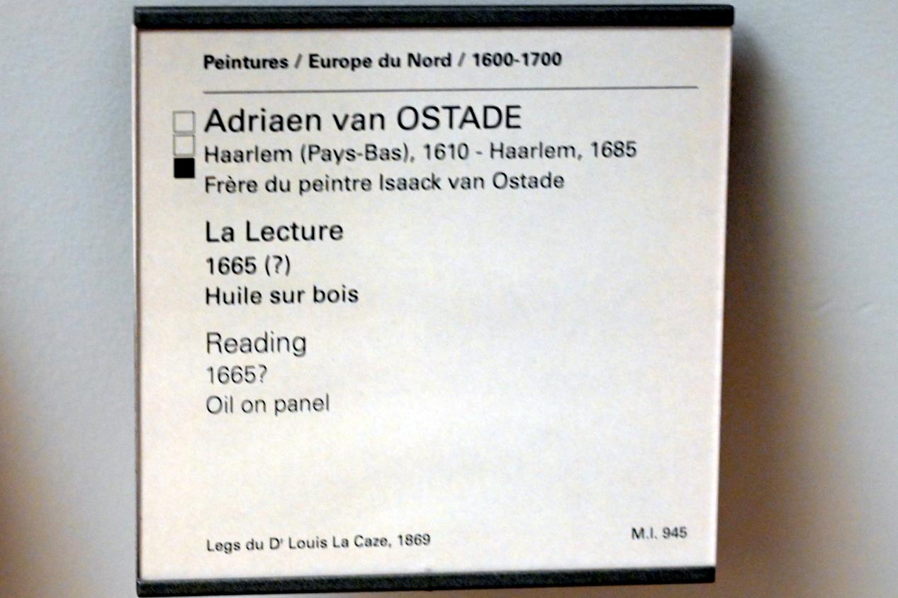 Adriaen van Ostade (1635–1670), Die Lektüre, Paris, Musée du Louvre, Saal 854, um 1665, Bild 2/2