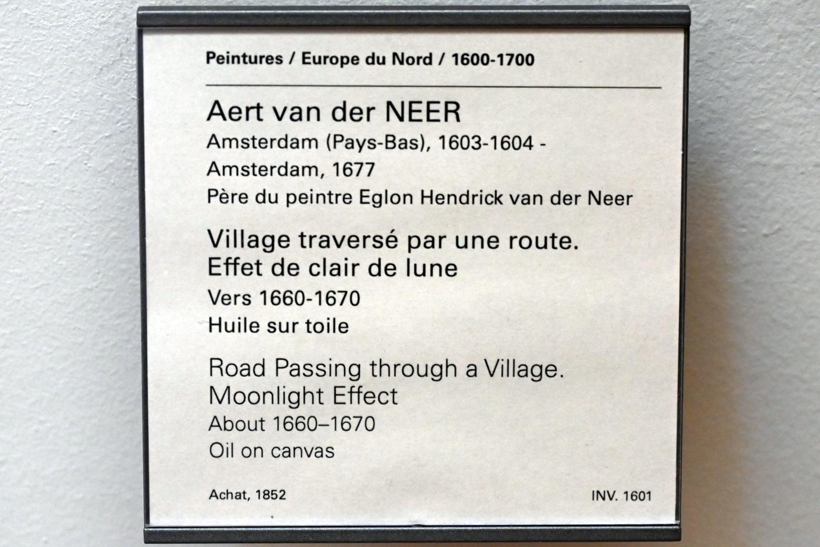 Aert van der Neer (1635–1667), Dorfstraße im Mondschein, Paris, Musée du Louvre, Saal 849, um 1660–1670, Bild 2/2